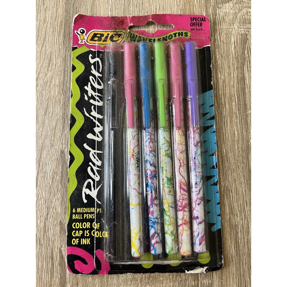 Vintage Bic Wavelengths Rad Writers 1991 Pack of 6 Made in USA Deadstock
